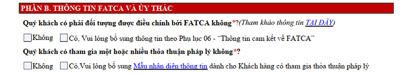 Phần B - Thông tin về FATCA và ủy thác